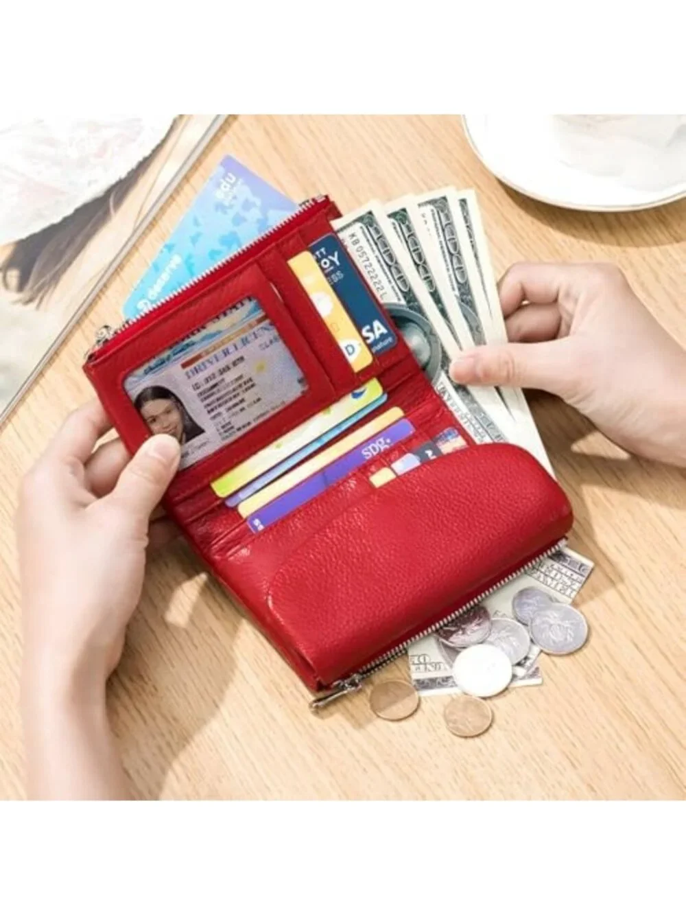 Unisex Genuine Leather Wallet - Compact Coin & Card Holder Clutch, 5.3in